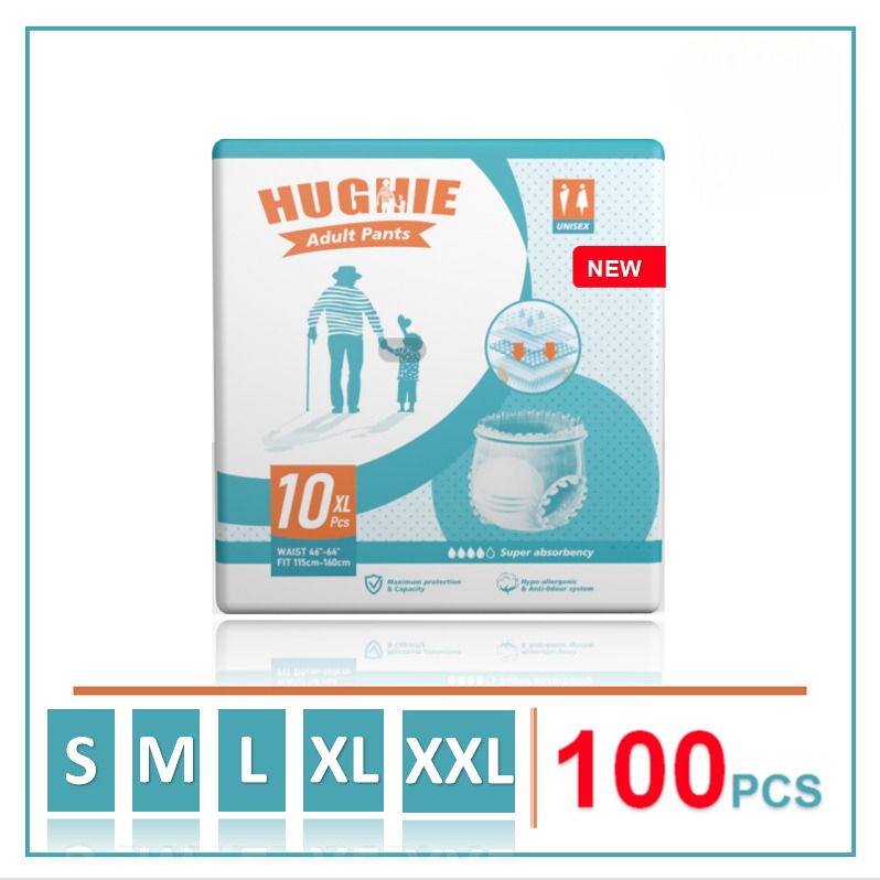 HugHIe ผ้าอ้อมผู้ใหญ่ สูตรบางเบา อัตราการดูดซึมสูง 2000CC S/M/L/XL/XXL（100ชิ้น）