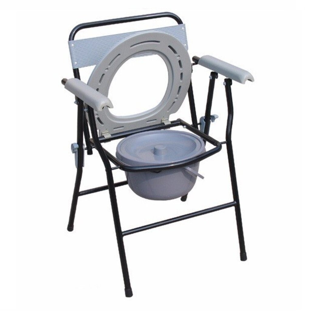 Commode chair with backrest (Model with open cushion) Foldable steel commode chair with backrest.