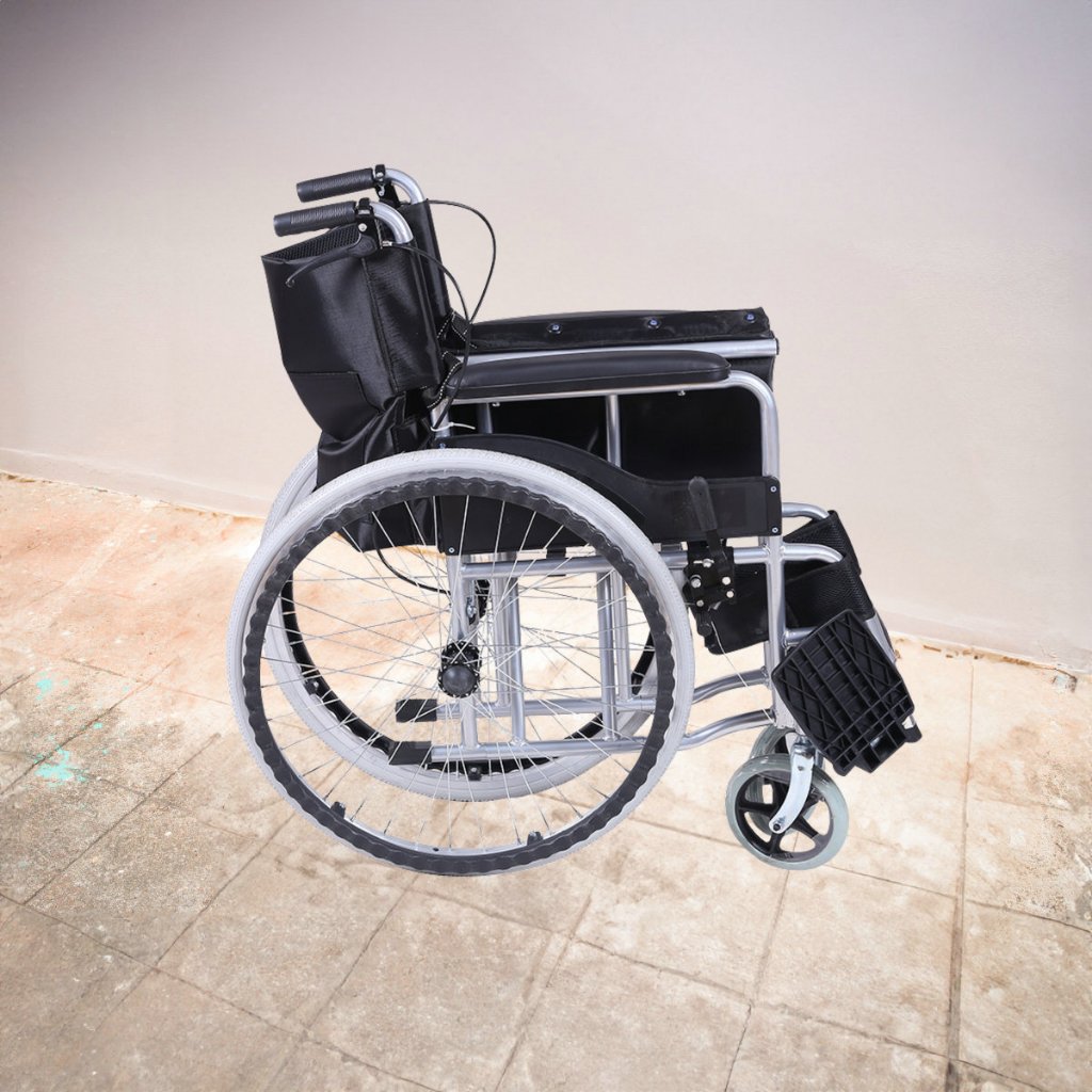 Warranty: 3 Years Wheelchair, patient wheelchair, elderly wheelchair, foldable patient wheelchair, front and rear brakes, large 24-inch wheels.