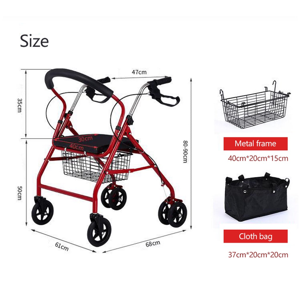 Rollator wheelchair, walker to help walk, wheelchair for the elderly, foldable, has 6 wheels and a footrest.